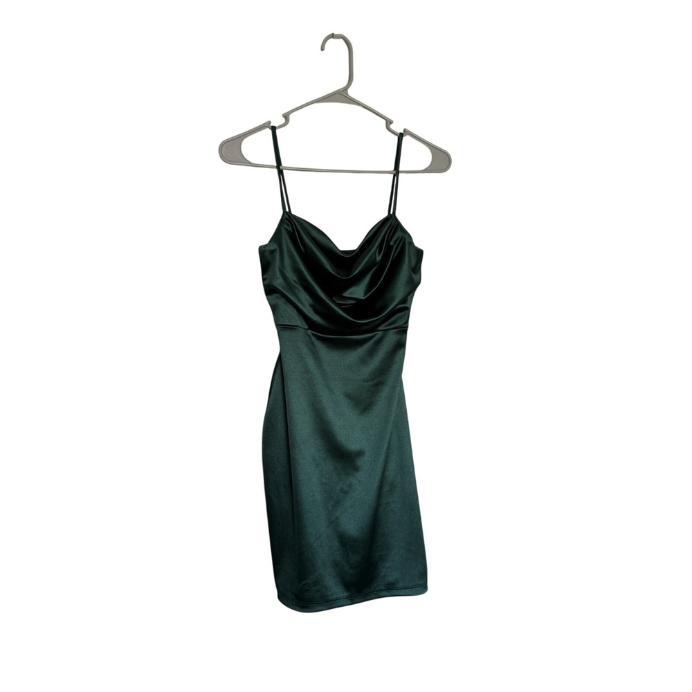 Windsor Emerald Green Satin Mini Dress Cowl Neck Bodycon Party Club Women